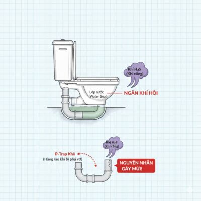 Cấu tạo P-Trap nguyên nhân bồn cầu bị hôi do mất nước