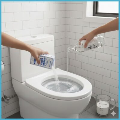 Hướng dẫn thực hiện cách xử lý bồn cầu bị hôi bằng hỗn hợp Baking Soda và Giấm.