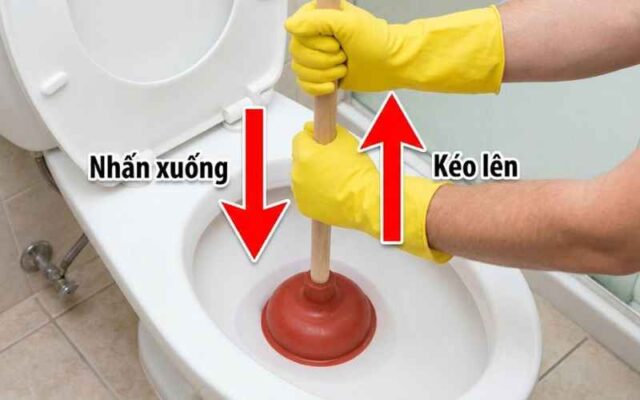 Dùng pittong thông tắc cống bồn cầu tại Tiên Lữ
