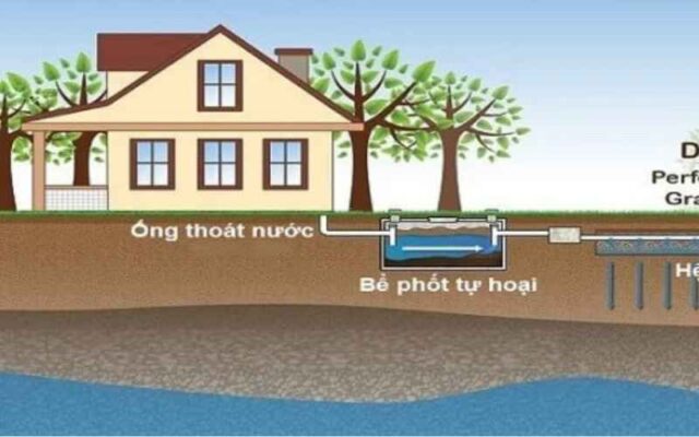 Vị trí tốt nhất nên đặt bể phốt trong nhà ống đó là sân trước hoặc sân sau