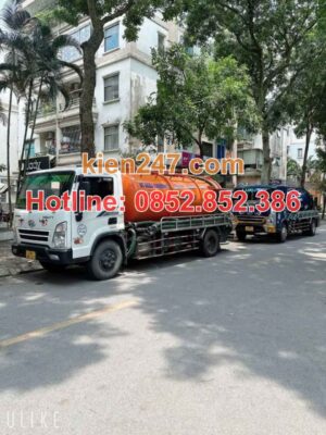 Dàn xe hút hỗ trợ trường hợp thông tắc cống tại Yên Sở