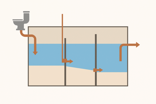 Sơ đồ nguyên lý hoạt động của bể phốt 3 ngăn