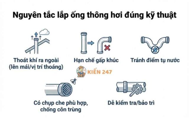 Nguyên tắc lắp ống thông hơi bồn cầu để tránh nghẹt hơi và mùi hôi